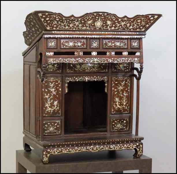 Appraisal: INDONESIAN MOTHER OF PEARL INLAID SHRINE Raised on a contemporary