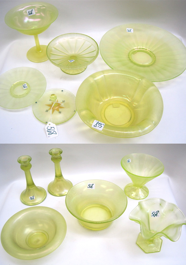 Appraisal: TWELVE PIECES TOPAZ STRETCH GLASS including shallow bowl D bowls