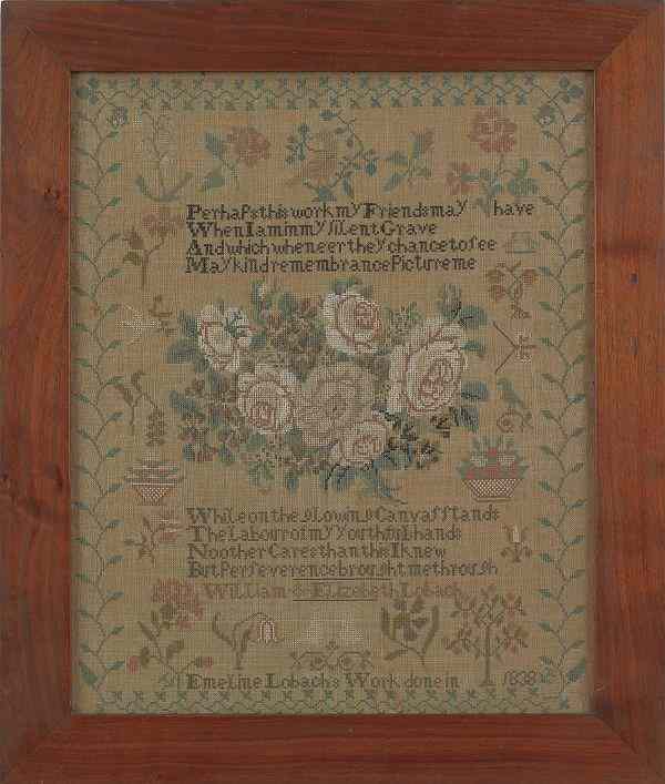 Appraisal: Berks County Pennsylvania silk on linen sampler dated wrought by