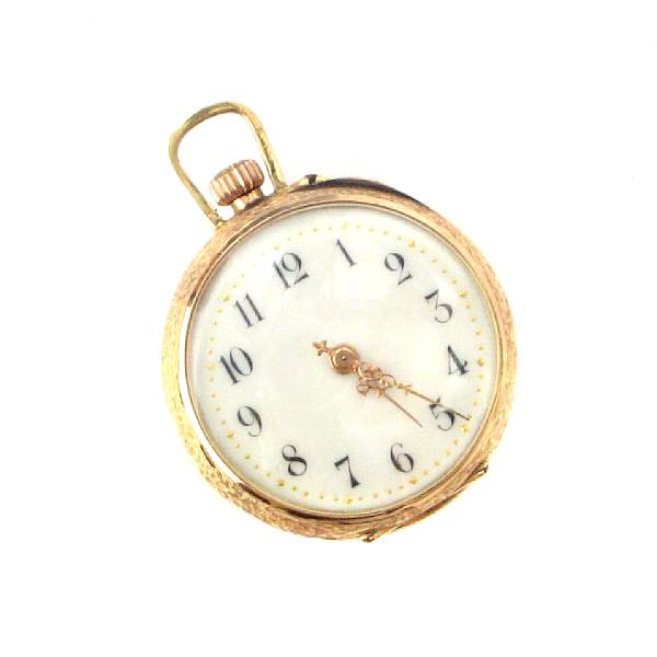 Appraisal: An enamel and k gold pendant watch Swiss Case mm