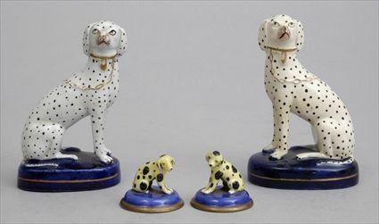 Appraisal: PAIR OF STAFFORDSHIRE FIGURES OF DALMATIONS AND A PAIR OF