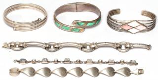 Appraisal: Sterling Silver Bracelets Of varying styles mounting stones including malachite