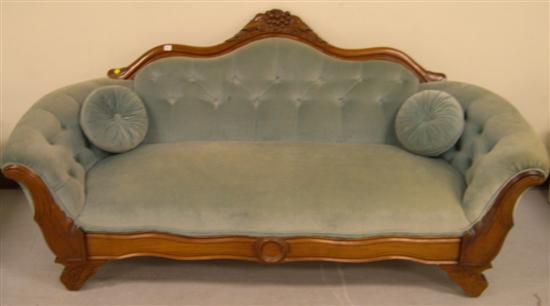 Appraisal: Victorian style small sofa pale green velvet upholstery leaf and