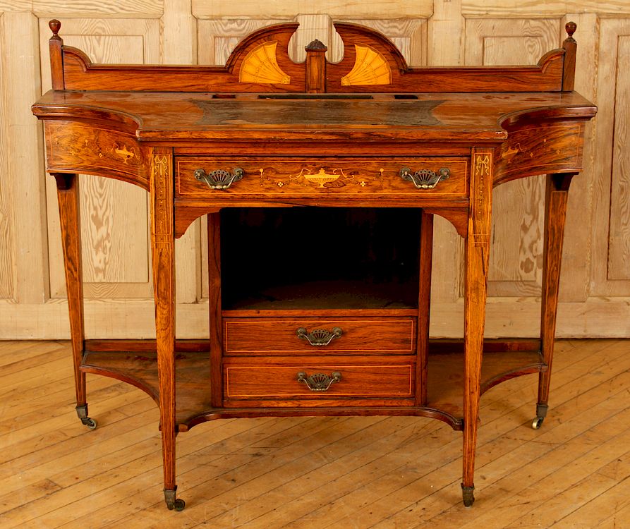 Appraisal: EDWARDIAN STYLE ROSEWOOD LEATHER TOP WRITING DESK An Edwardian style