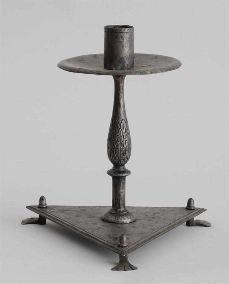 Appraisal: SAMUEL YELLIN ENGRAVED STEEL CANDLESTICK IN THE TH CENTURY NUREMBERG