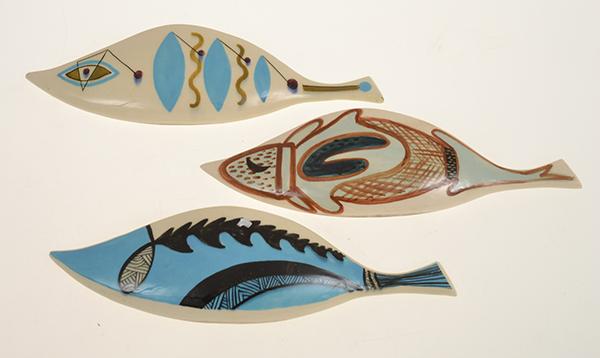 Appraisal: SET OF THREE MARTIN BOYD FISH WALL PLAQUES ONE CHIPPED