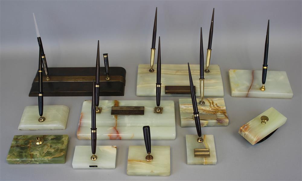 Appraisal: GROUP OF NINE ONYX PEN HOLDERS WITH ASSOCIATED K GOLD