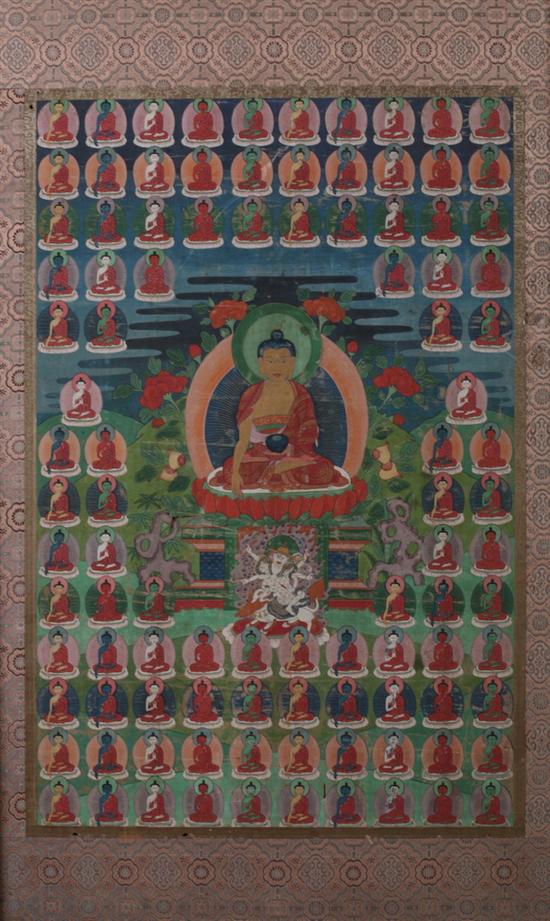 Appraisal: TIBETAN THANGKA OF BUDDHA SHAKYAMUNI th century Distemper on cloth