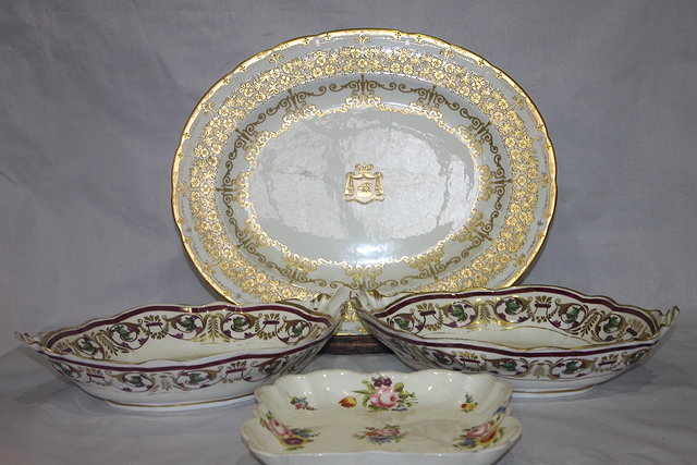 Appraisal: A PAIR OF LARGE ENGLISH PORCELAIN OVAL DISHES a gilt