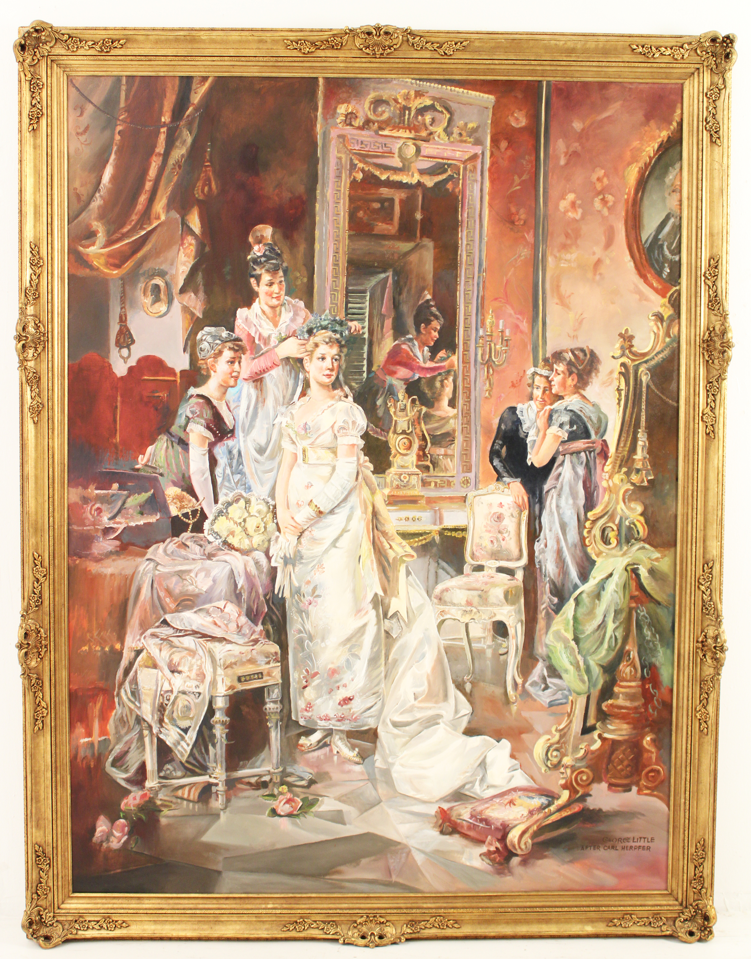 Appraisal: ADORNING THE BRIDE AFTER CARL HERPFER Very large oil on