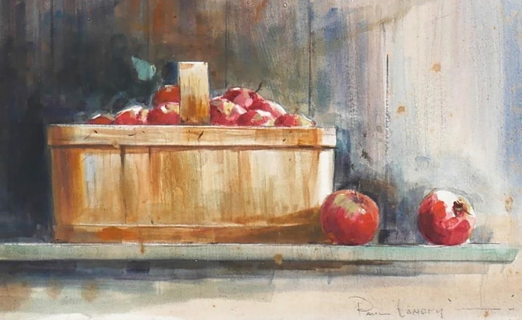 Appraisal: Original watercolor still life of apples in a basket by