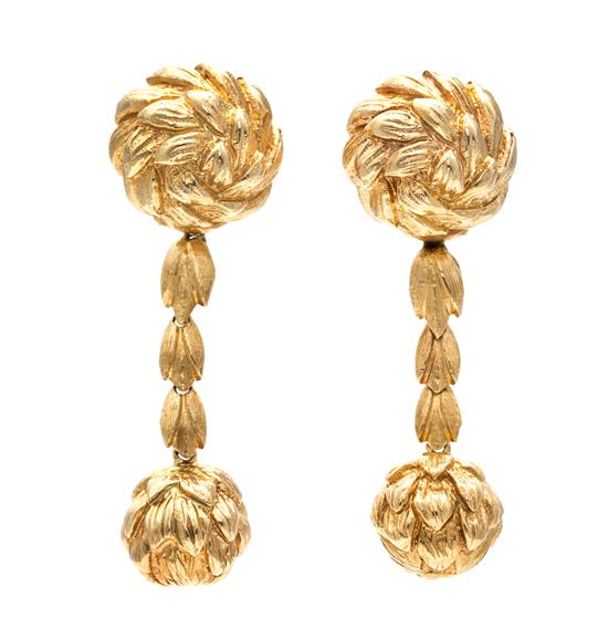 Appraisal: Sale Lot A Pair of Karat Yellow Gold Drop Earclips