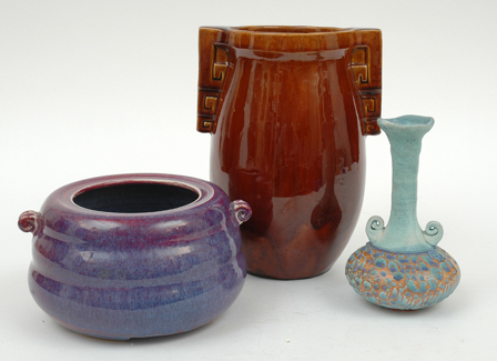 Appraisal: THREE AUSTRALIAN POTTERY VASES Comprising an earthenware vase by Chris