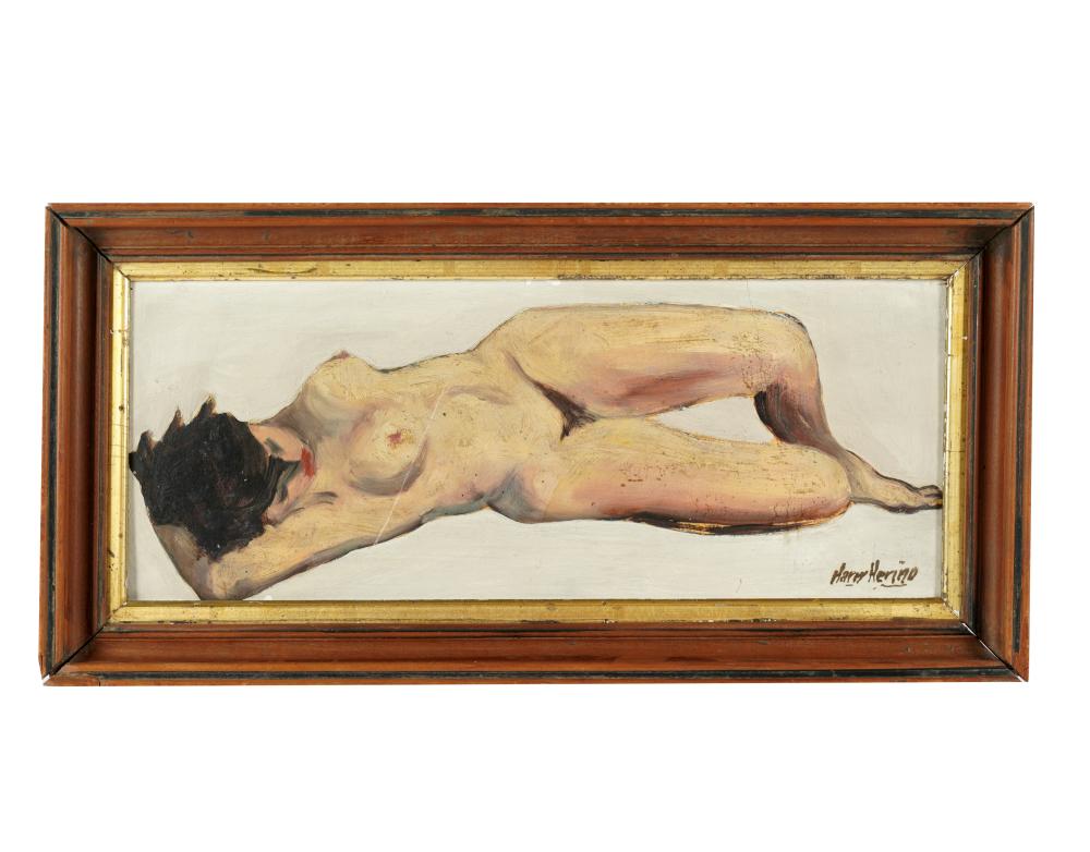 Appraisal: HARRY HERING - RECLINING NUDEoil on board signed lower right