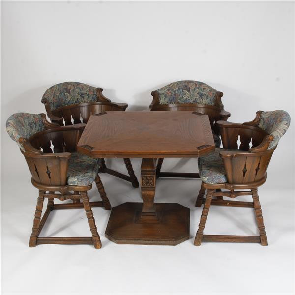 Appraisal: Romweber Viking Oak Game Table with Four Barrel Chairs H