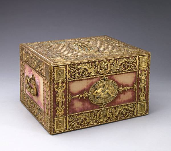 Appraisal: A gilt bronze mounted velvet bound humidor possibly by E