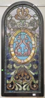 Appraisal: Leaded stained glass window lighted in back x Leaded stained