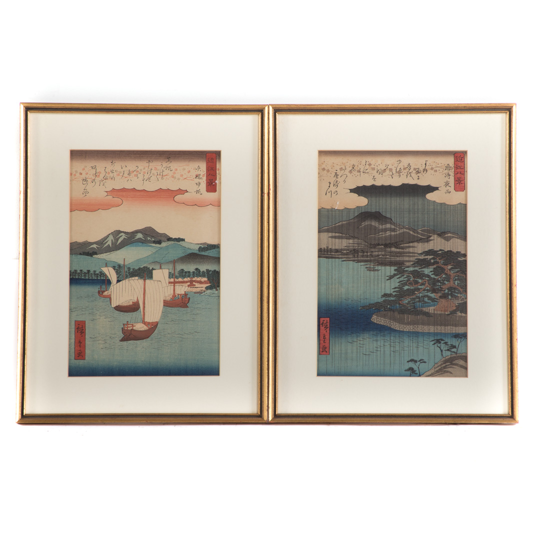 Appraisal: Two Japanese color woodblock prints late th century boats in