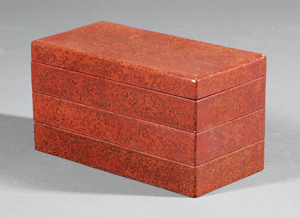 Appraisal: Chinese Marbled Xipi Lacquer Tiered Box Qing Dynasty - covered