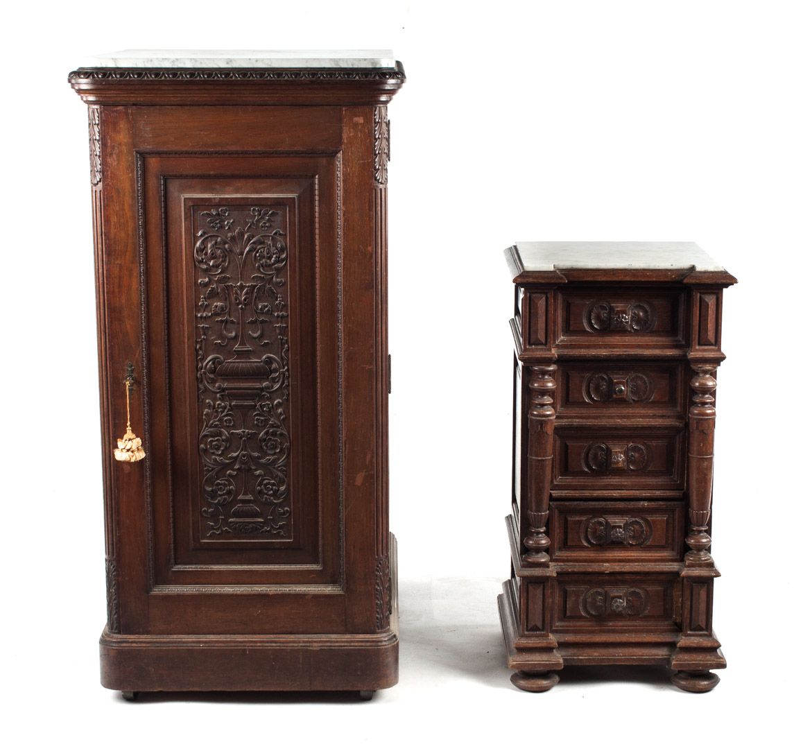 Appraisal: a Victorian cabinet and stand circa marble top walnut cabinet