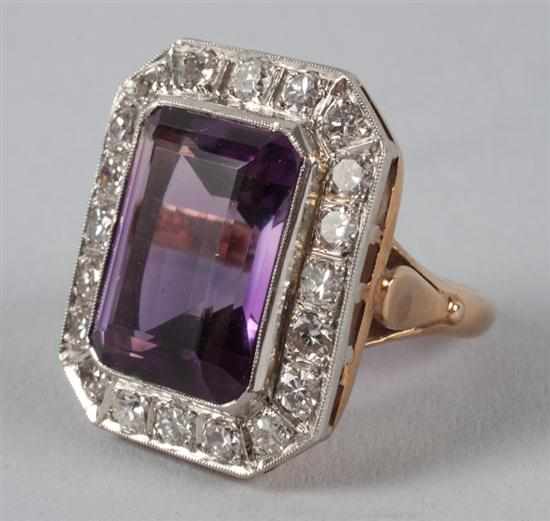 Appraisal: Diamond and amethyst cocktail ring emerald-cut amethyst approximately cts surrounded