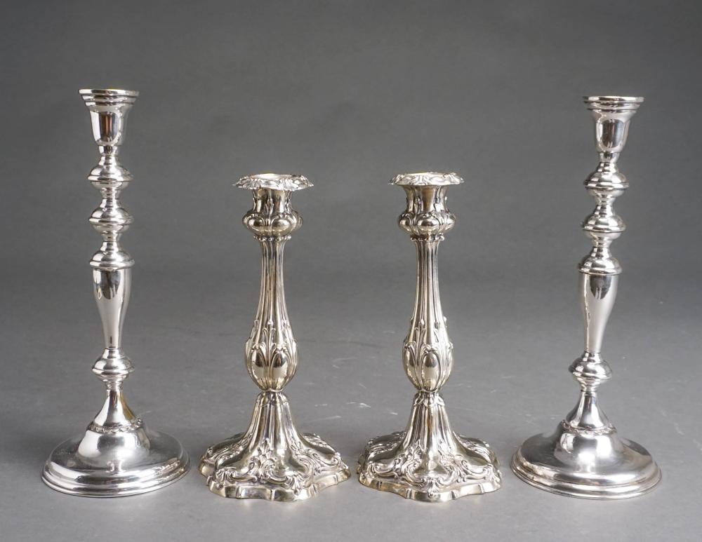 Appraisal: TWO PAIRS SILVERPLATE CANDLESTICKS H OF TALLER IN CM Two