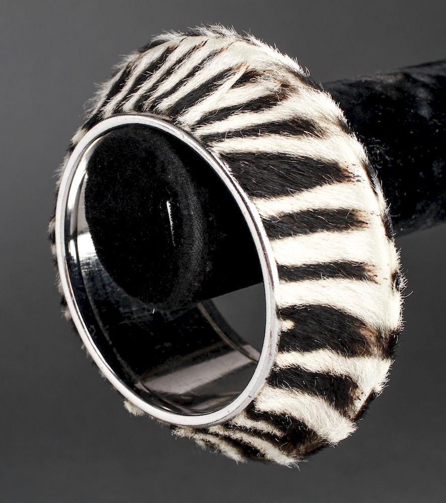 Appraisal: Christian Dior Zebra Pony Hair Bangle Bracelet Christian Dior zebra