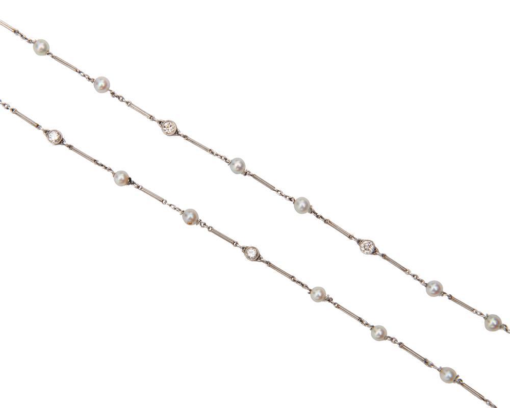 Appraisal: Platinum Pearl and Diamond Necklace featuring pearls measuring approx mm