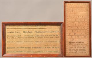 Appraisal: Needlework Family Record and Sampler Needlework Family Record Various names