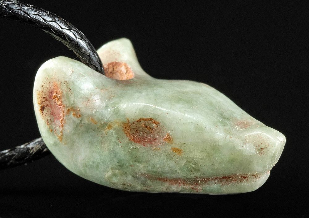 Appraisal: Mixtec Greenstone Canid Amulet on Cord Pre-Columbian Valley of Mexico