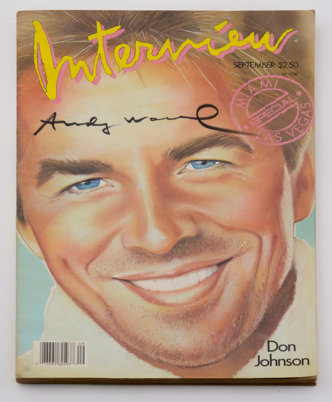 Appraisal: ANDY WARHOL AUTOGRAPHED INTERVIEW MAGAZINE Interview Magazine with Don Johnson