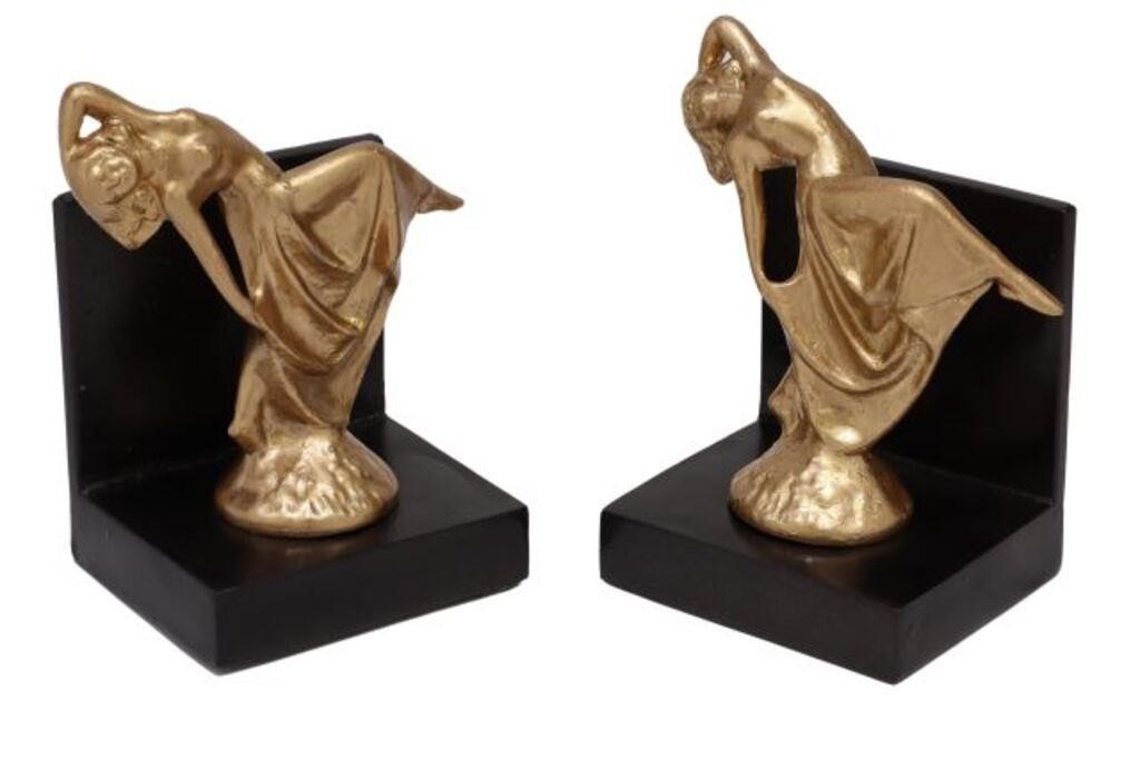 Appraisal: pair Art Deco bookends c s female dancer in later