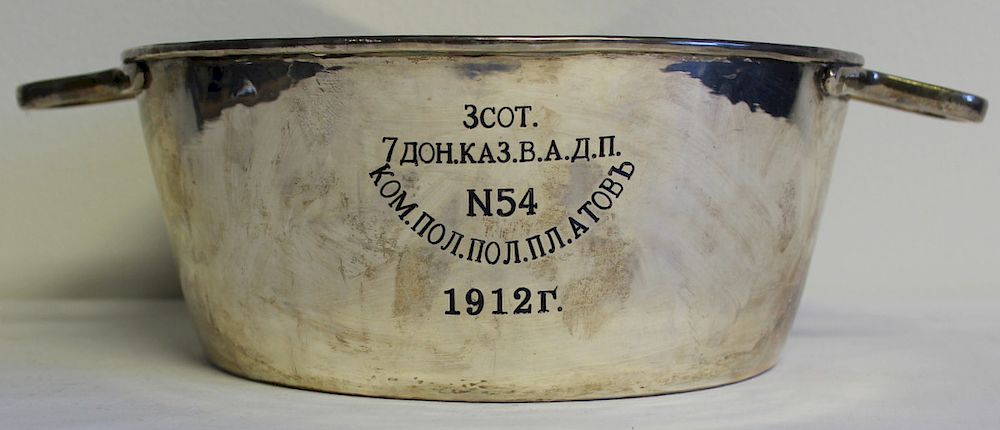 Appraisal: STERLING Sterling Handhammered Pot with Ukranian Inscription Inscribed in Ukranian