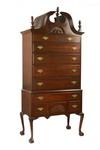 Appraisal: HIGHBOY- Circa custom mahogany Chippendale style Highboy broken arch pediment