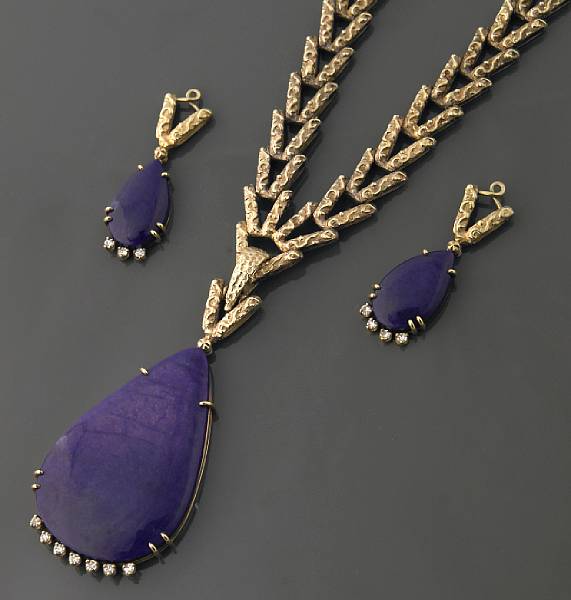 Appraisal: A sugalite diamond and fourteen karat gold jewelry set comprising