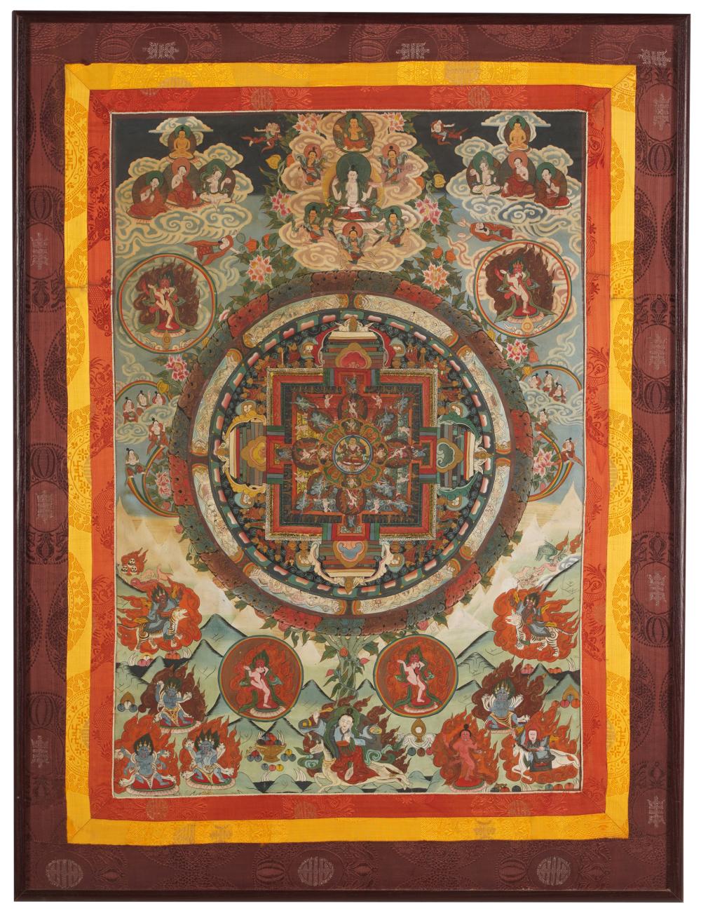 Appraisal: TIBETAN THANKAframed under glass Provenance The Estate of Arthur and