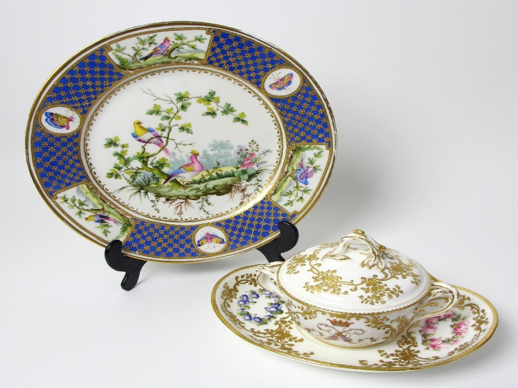 Appraisal: A Sevres style eculle cover and stand painted with a