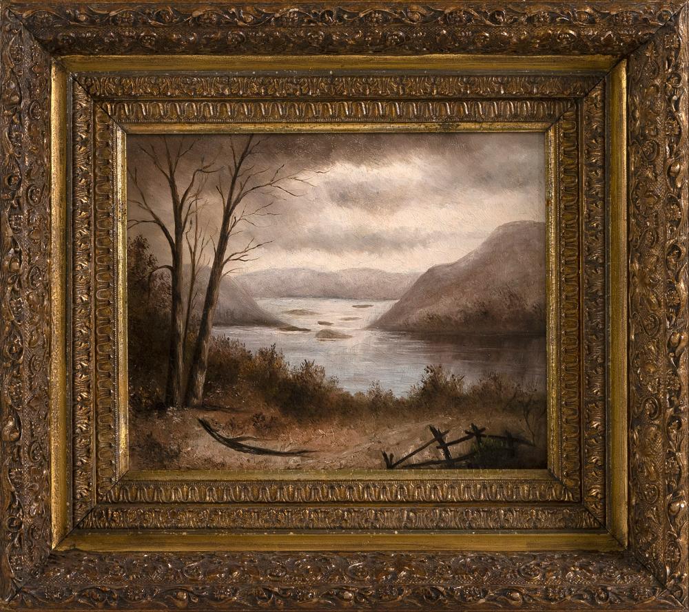 Appraisal: AMERICAN SCHOOL LATE TH CENTURY LAKE SCENE OIL ON CANVAS