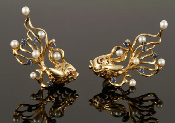 Appraisal: - Pair of Ladies' K Fish Earrings Pair of ladies'