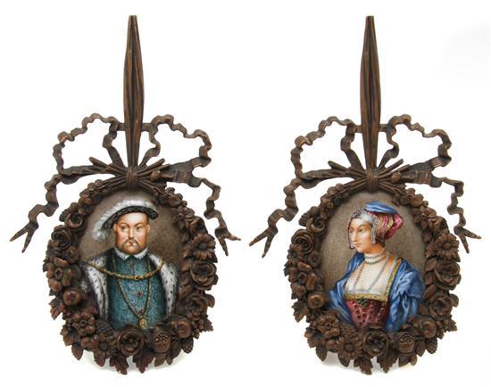 Appraisal: Two Continental Enameled Plaques depicting Henry VIII and his wife