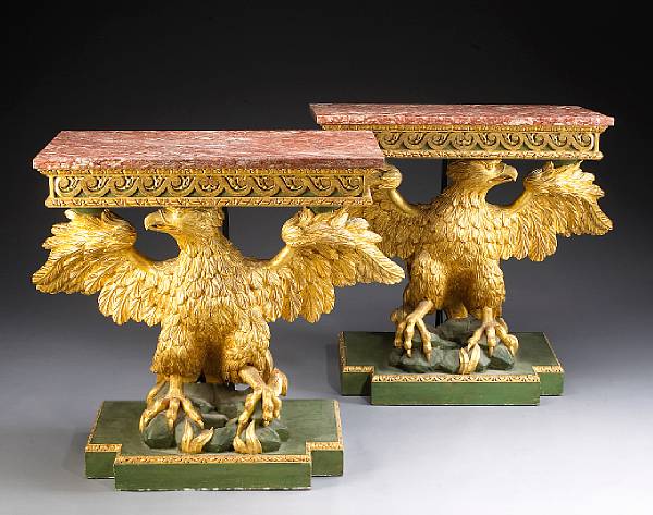 Appraisal: A fine pair of George II style giltwood console tables