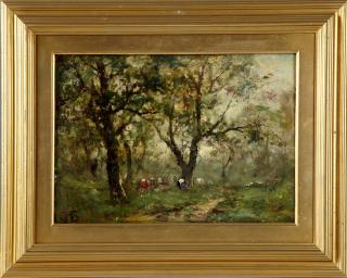 Appraisal: Continental School Wooded Interior with Cattle early th c oil