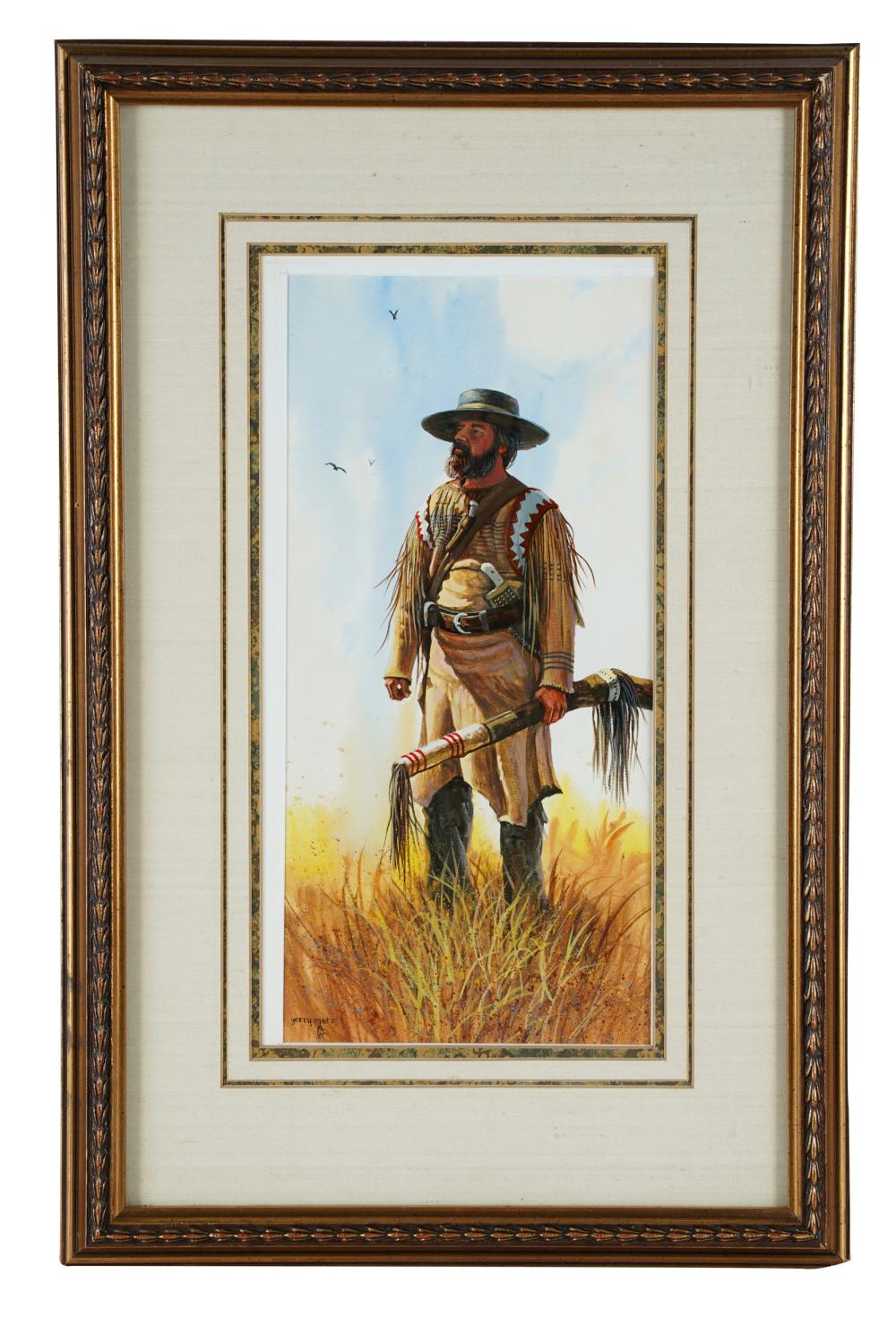 Appraisal: GERRY METZ - MAN WITH RIFLEgouache and watercolor signed lower