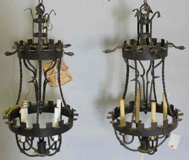 Appraisal: Pair of Iron Tier Light Chandeliers From a Manhattan lighting