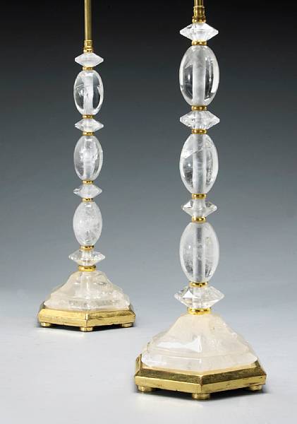 Appraisal: A pair of rock crystal and giltwood table lamps modern