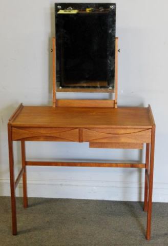 Appraisal: Midcentury Danish Teak Drawer Vanity and Mirror Great delicate piece