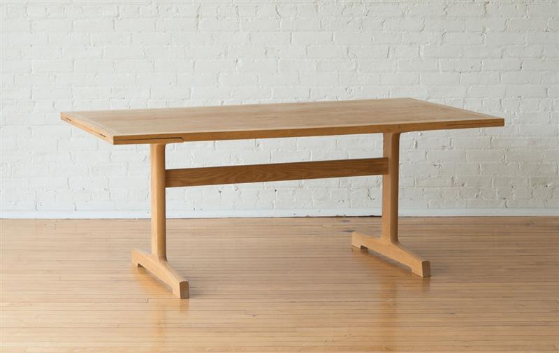 Appraisal: ELM TRESTLE TABLE With two folding leaves x x in