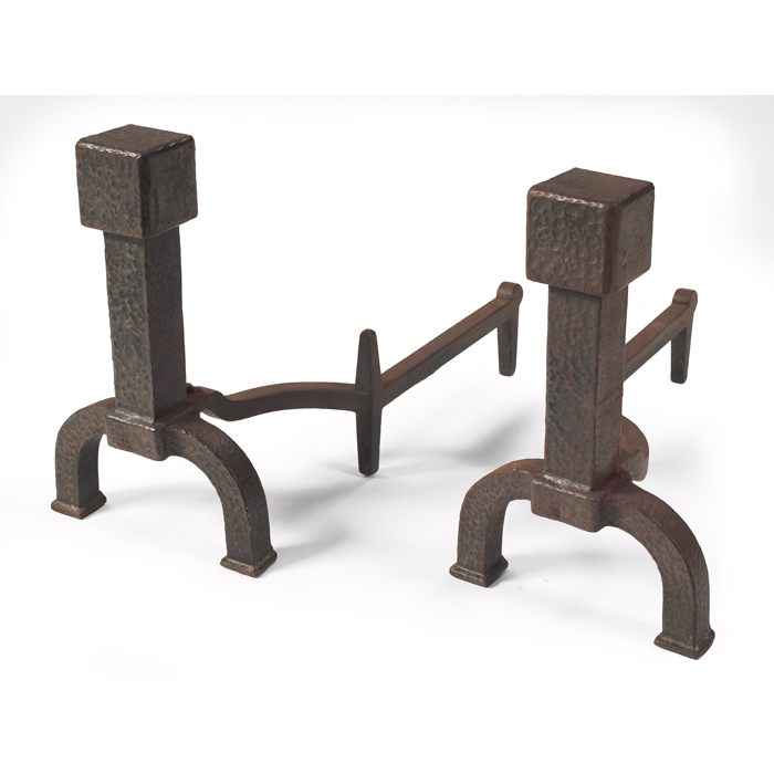 Appraisal: Bradley and Hubbard andirons in hammered iron with cube top