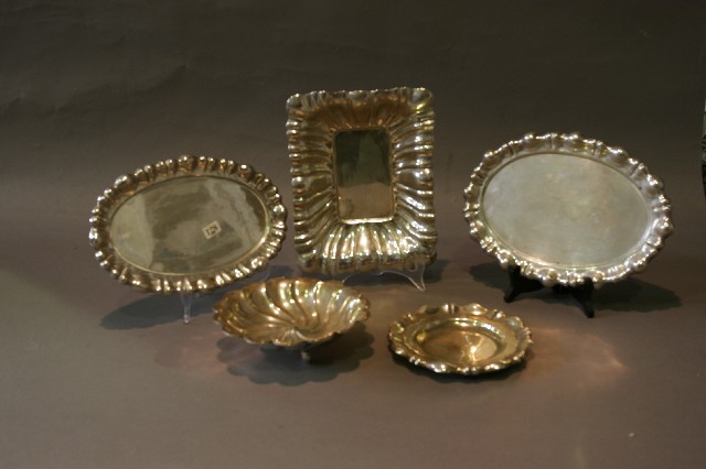 Appraisal: Five continental silver plate serving trays with varied decoration