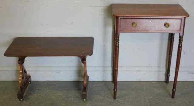 Appraisal: Rosewood Lyre End Occasional Table with BrassDetails With a mahogany